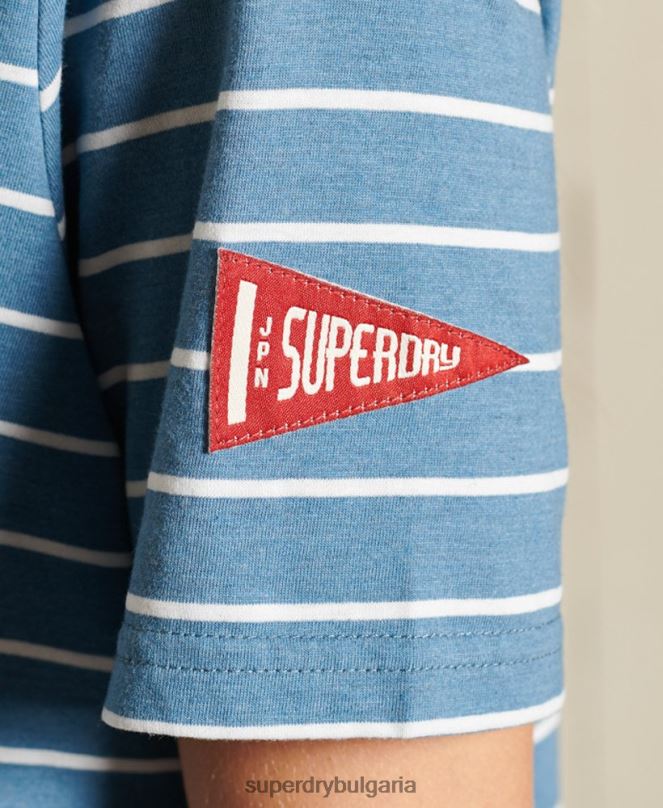 Superdry облекло N00H2794 син Жени тениска на колежанско райе в стил скрипт
