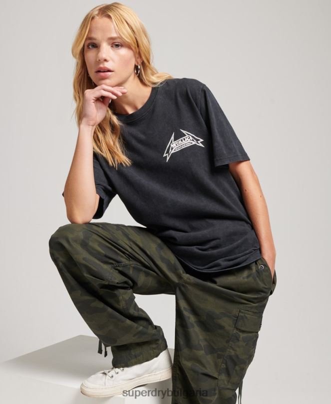 Superdry облекло N00H2799 черен Жени тениска с ограничено издание на групата metallica