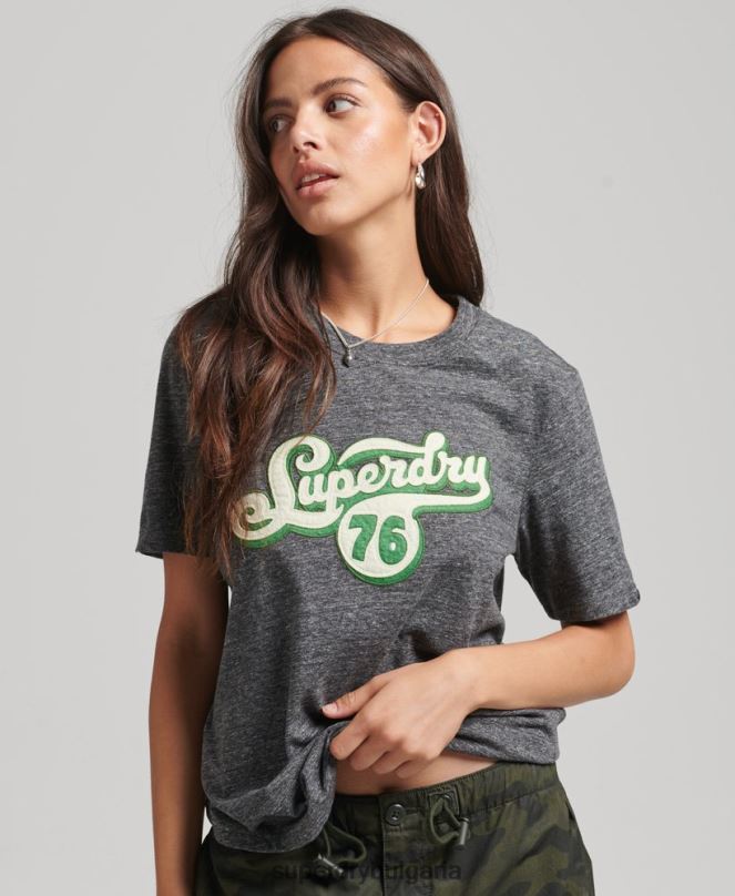 Superdry облекло N00H2800 тъмно сив Жени тениска със сценарий за носталгия