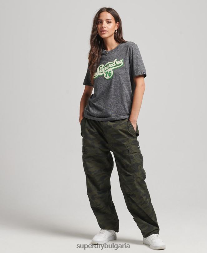 Superdry облекло N00H2800 тъмно сив Жени тениска със сценарий за носталгия