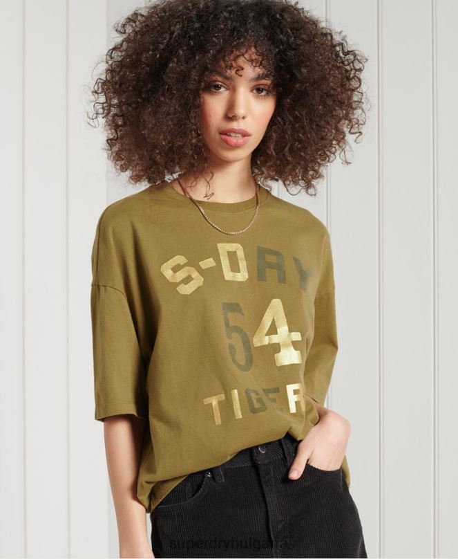 Superdry облекло N00H2802 зелено Жени военен разказ квадратна тениска