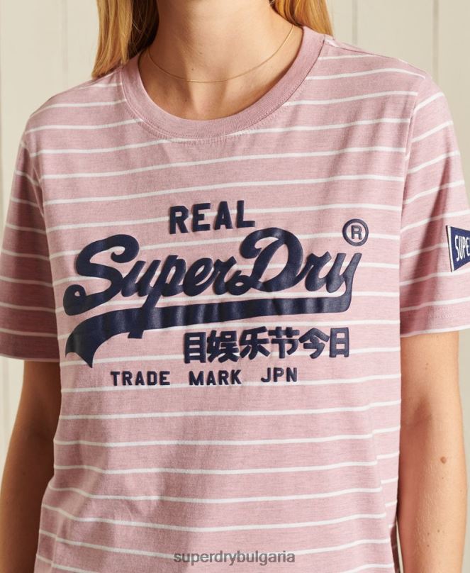 Superdry облекло N00H2804 розово Жени раирана тениска с винтидж лого източник
