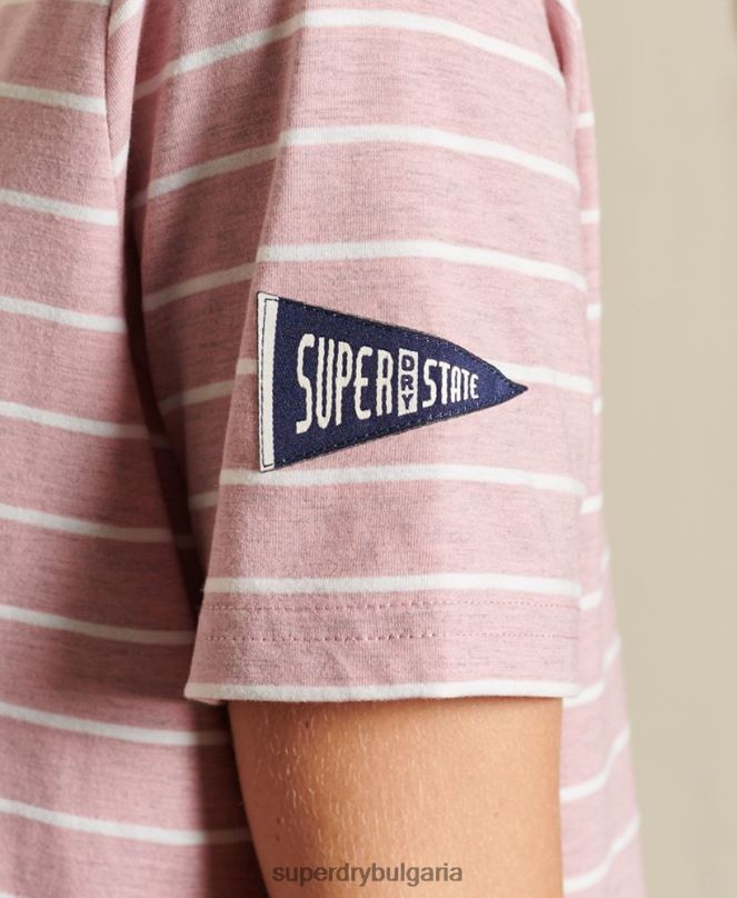 Superdry облекло N00H2804 розово Жени раирана тениска с винтидж лого източник