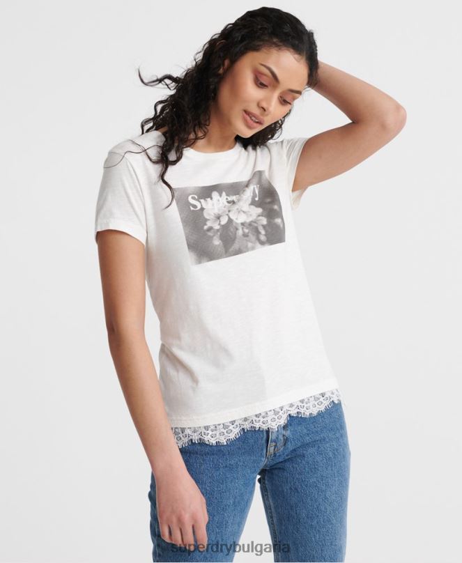 Superdry облекло N00H2805 бяло Жени tilly lace графична тениска