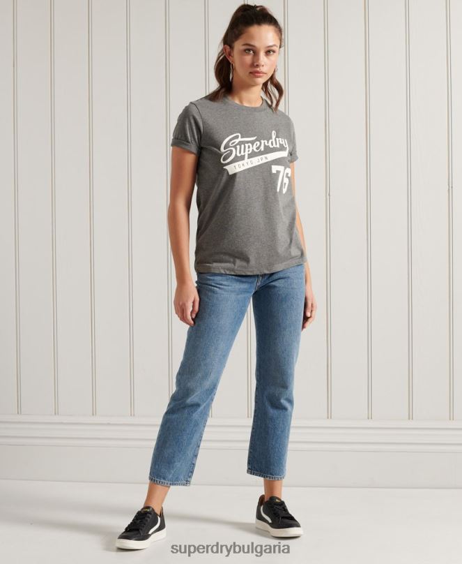 Superdry облекло N00H2806 тъмно сив Жени колегиална кали щатска тениска