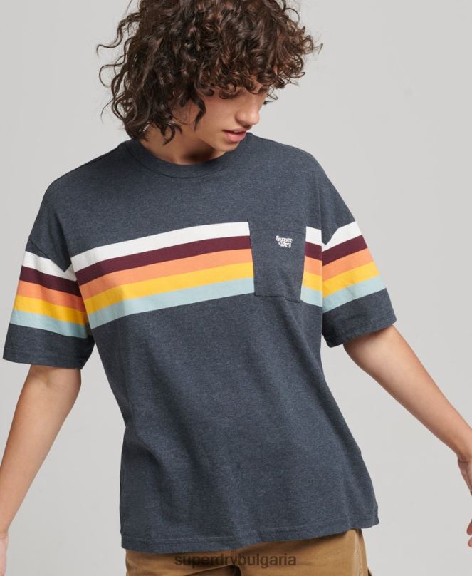 Superdry облекло N00H2807 военноморски флот Жени ретро тениска с кали райе в квадратна форма