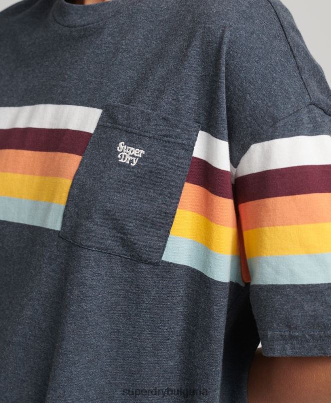 Superdry облекло N00H2807 военноморски флот Жени ретро тениска с кали райе в квадратна форма