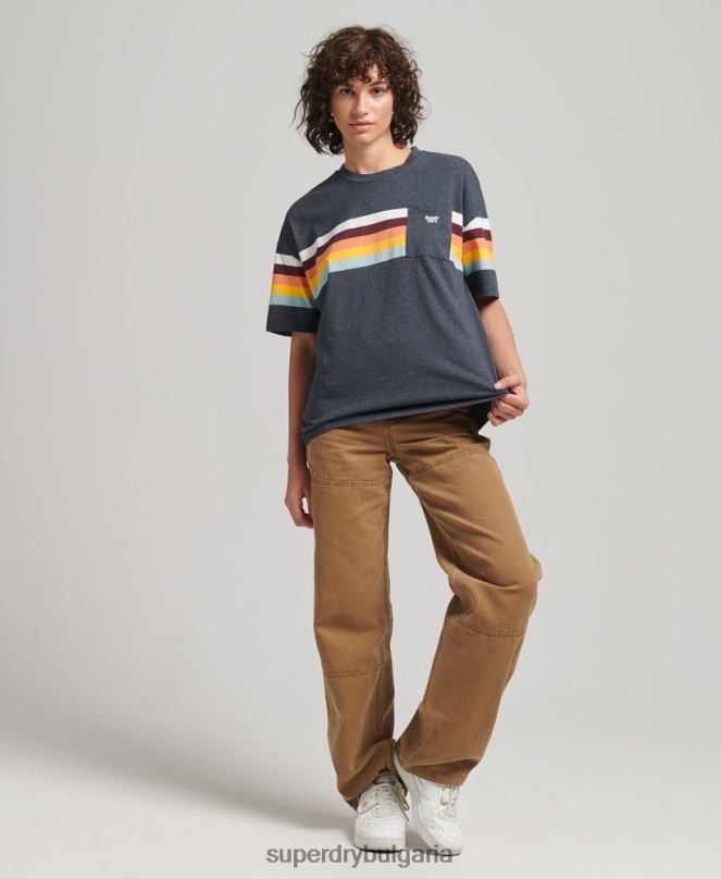 Superdry облекло N00H2807 военноморски флот Жени ретро тениска с кали райе в квадратна форма