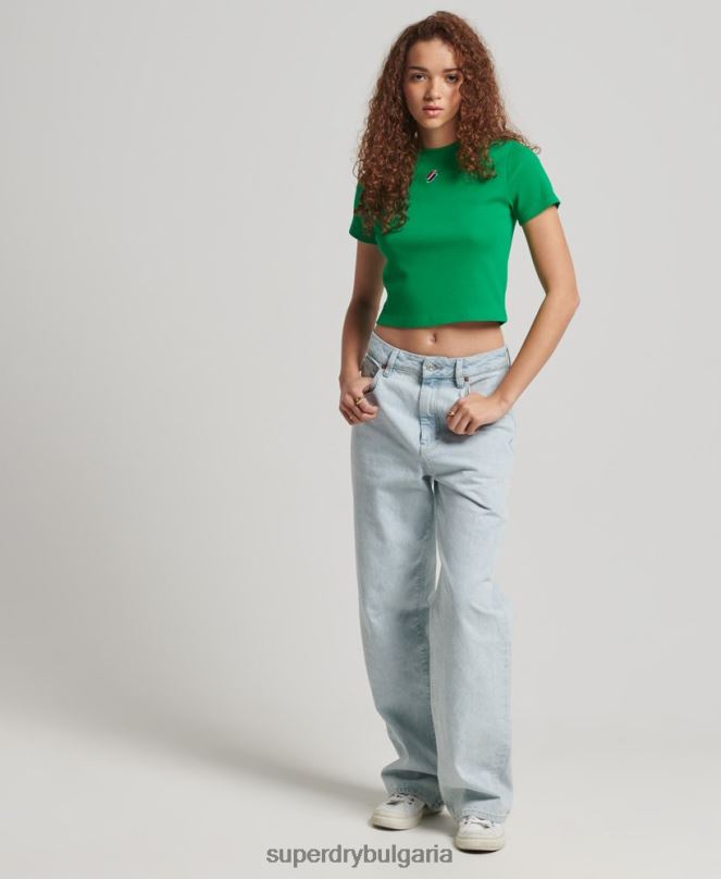 Superdry облекло N00H2809 зелено Жени вталена тениска от органичен памук