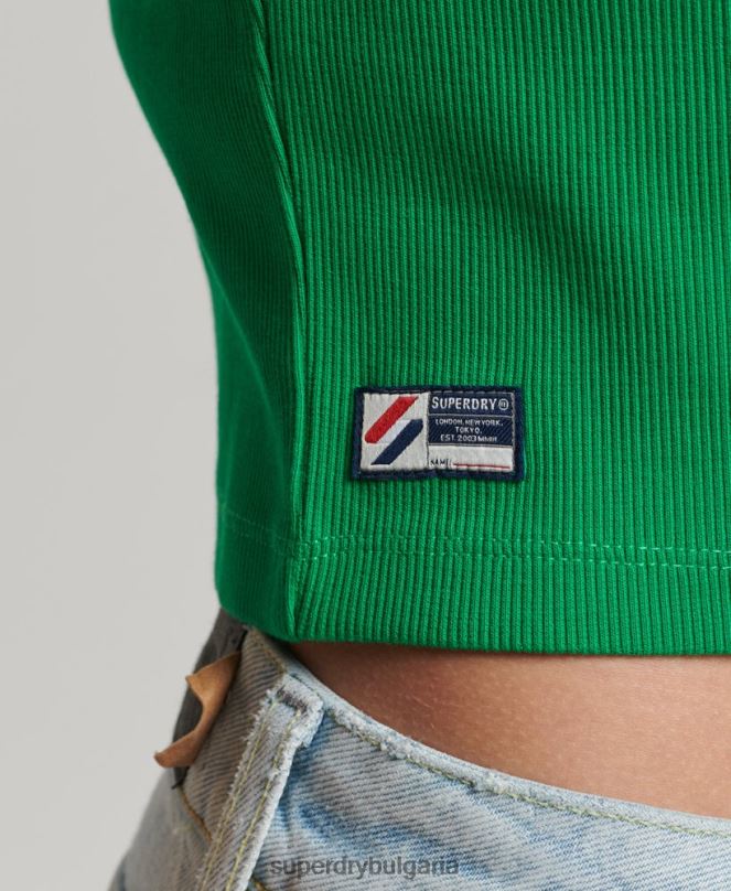 Superdry облекло N00H2809 зелено Жени вталена тениска от органичен памук