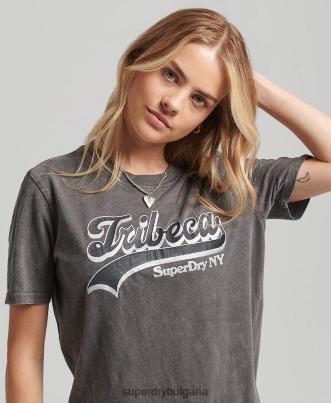 Superdry облекло N00H2810 тъмно сив Жени тениска с украсено графично лого