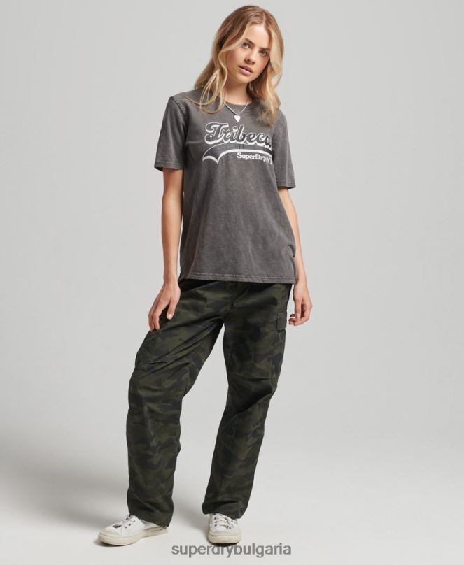 Superdry облекло N00H2810 тъмно сив Жени тениска с украсено графично лого