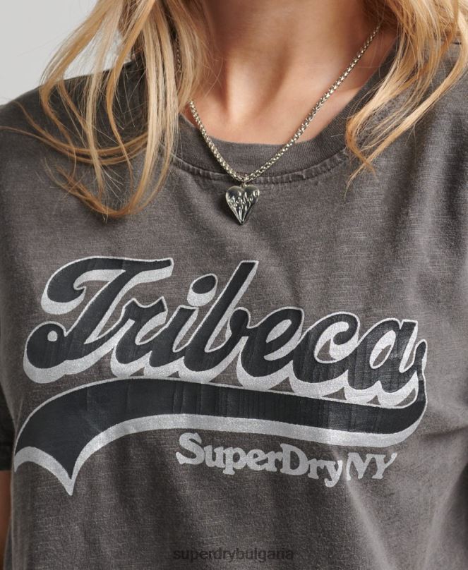 Superdry облекло N00H2810 тъмно сив Жени тениска с украсено графично лого