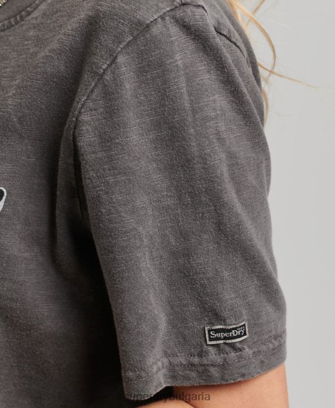 Superdry облекло N00H2810 тъмно сив Жени тениска с украсено графично лого