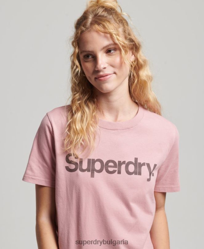 Superdry облекло N00H2811 розово Жени тениска с лого от органичен памук