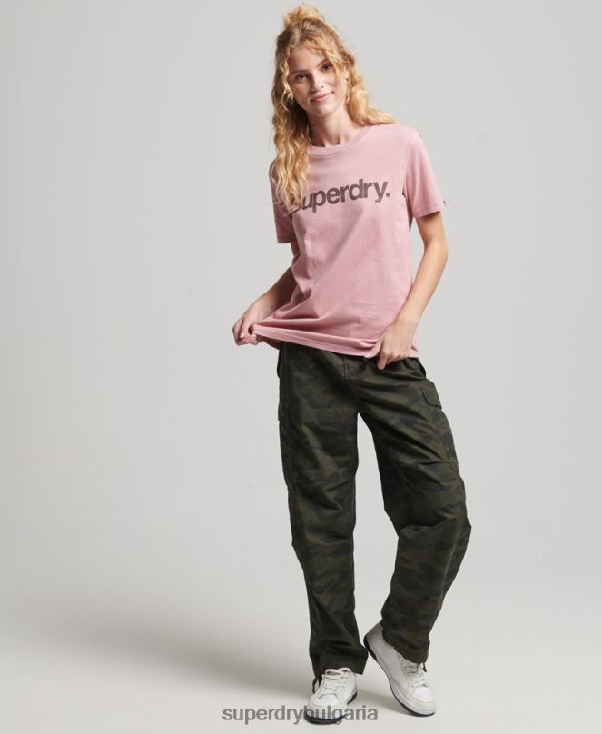 Superdry облекло N00H2811 розово Жени тениска с лого от органичен памук