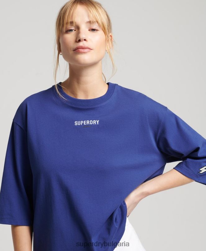 Superdry облекло N00H2815 военноморски флот Жени квадратна тениска с бродирано микро лого