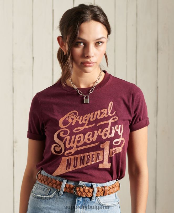 Superdry облекло N00H2818 червен Жени тениска с блясък