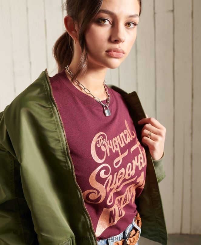Superdry облекло N00H2818 червен Жени тениска с блясък