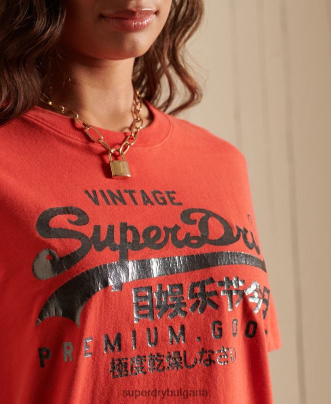 Superdry облекло N00H2819 червен Жени ретро тениска с лого в тон