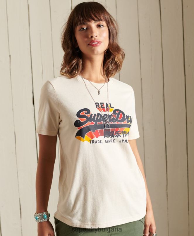 Superdry облекло N00H2822 сметана Жени тениска тип дъга с ретро лого
