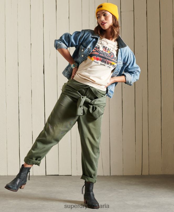 Superdry облекло N00H2822 сметана Жени тениска тип дъга с ретро лого