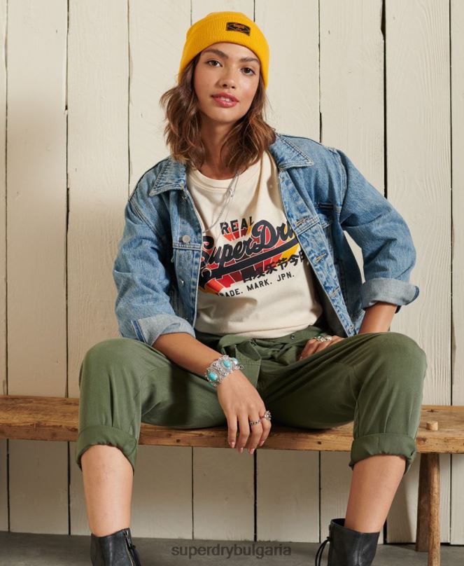 Superdry облекло N00H2822 сметана Жени тениска тип дъга с ретро лого