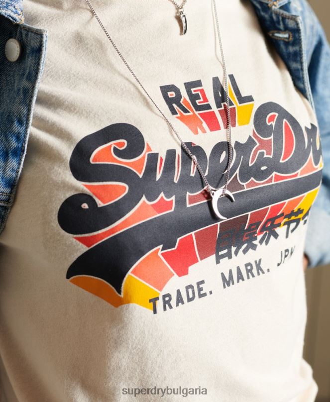 Superdry облекло N00H2822 сметана Жени тениска тип дъга с ретро лого