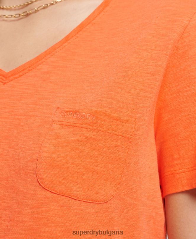 Superdry облекло N00H2826 оранжево Жени тениска с v-образно деколте от органичен памук