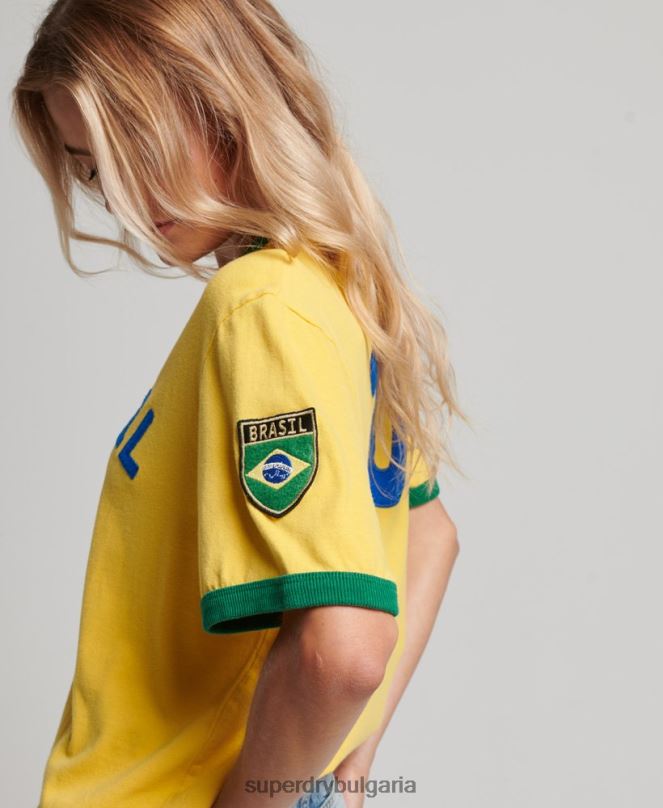 Superdry облекло N00H2828 жълто Жени ringspun тениска за мача на бразилския футбол