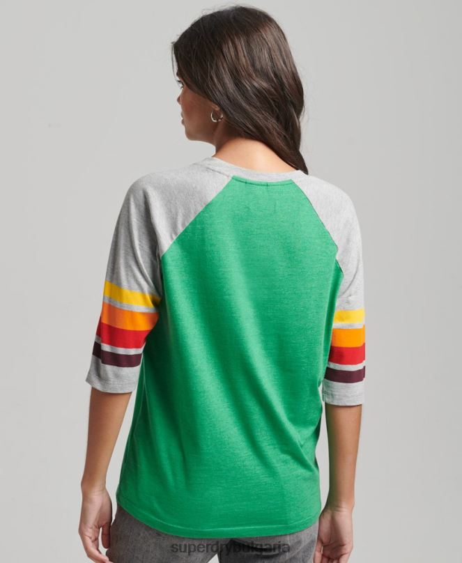 Superdry облекло N00H2829 зелено Жени тениска raglan от органичен памук cali stripe 2.0