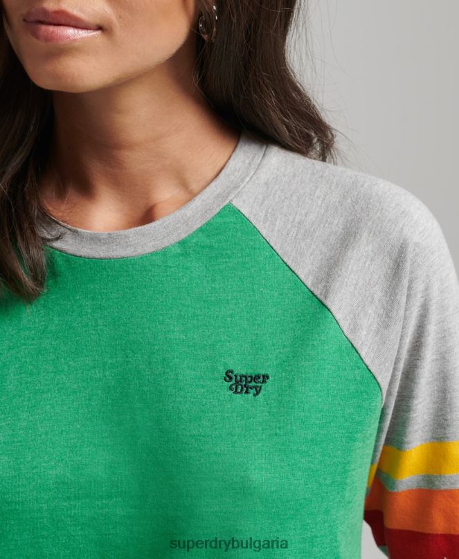 Superdry облекло N00H2829 зелено Жени тениска raglan от органичен памук cali stripe 2.0