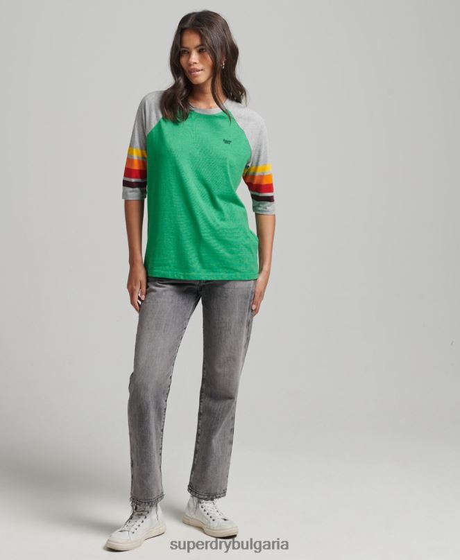 Superdry облекло N00H2829 зелено Жени тениска raglan от органичен памук cali stripe 2.0