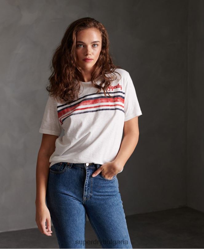 Superdry облекло N00H2830 бяло Жени тениска с ретро райета