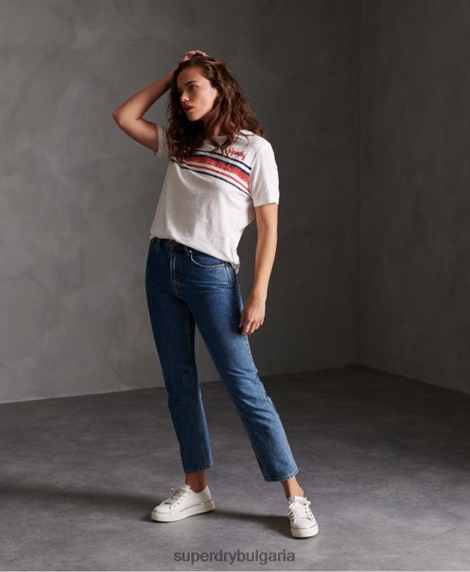 Superdry облекло N00H2830 бяло Жени тениска с ретро райета