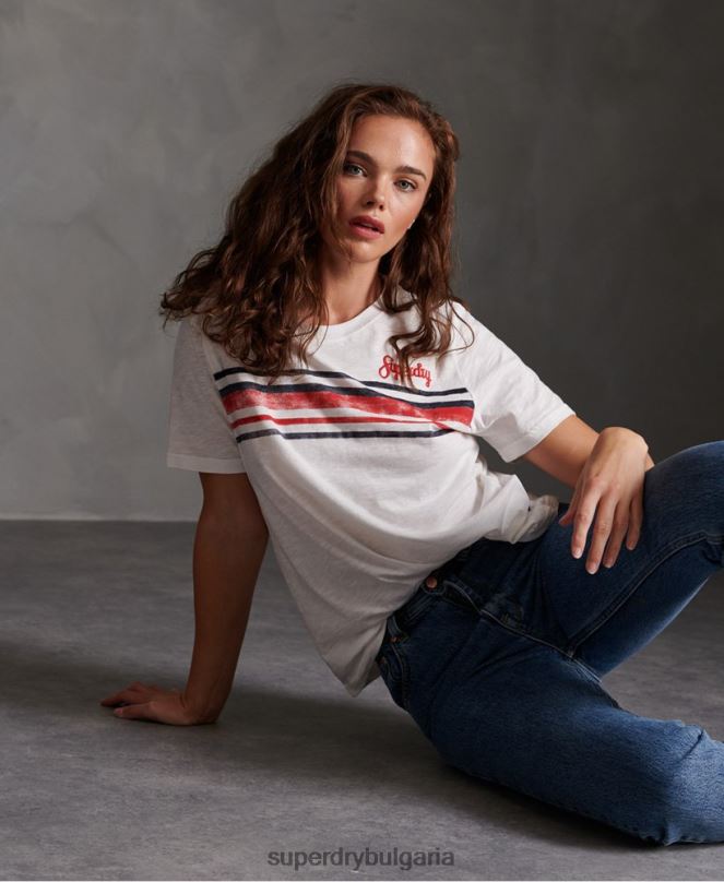 Superdry облекло N00H2830 бяло Жени тениска с ретро райета