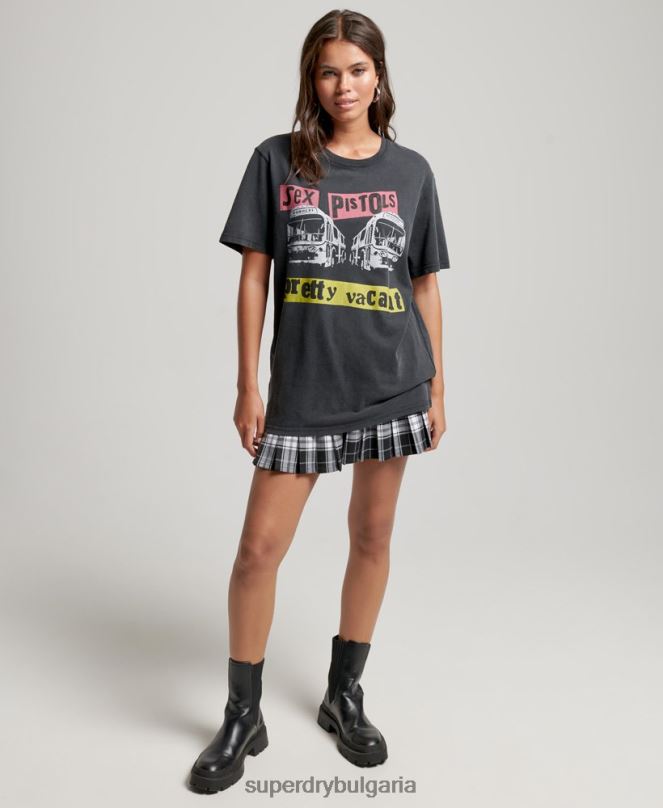 Superdry облекло N00H2832 черен Жени тениска с лимитирана серия секс пистолети