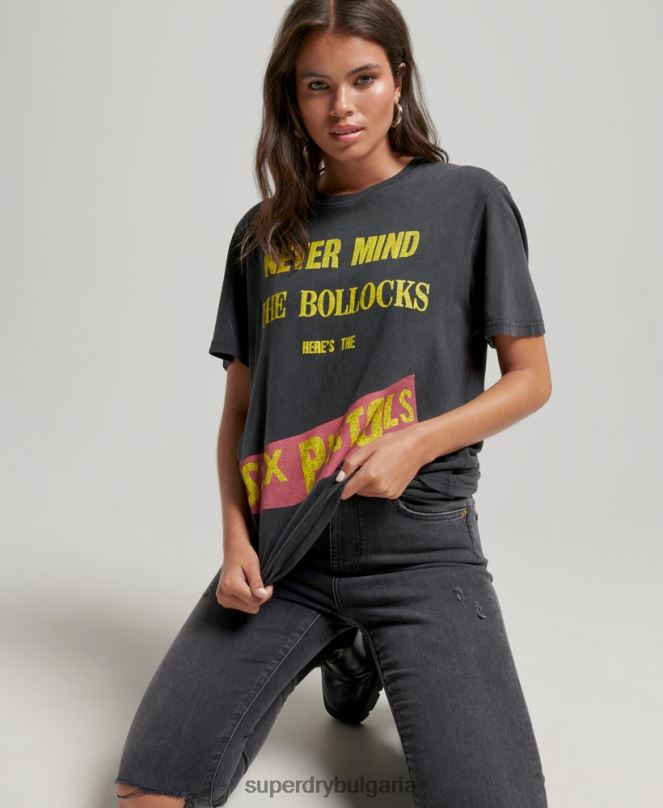 Superdry облекло N00H2833 черен Жени тениска с лимитирана серия секс пистолети