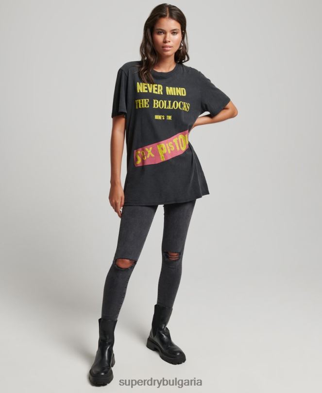 Superdry облекло N00H2833 черен Жени тениска с лимитирана серия секс пистолети