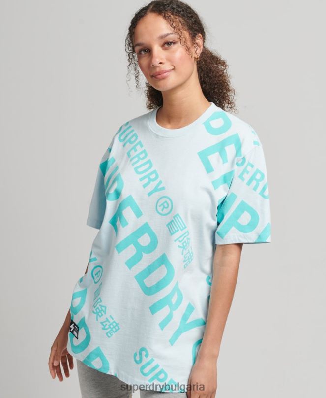Superdry облекло N00H2835 зелено Жени код основно лого върху цялата тениска с принт
