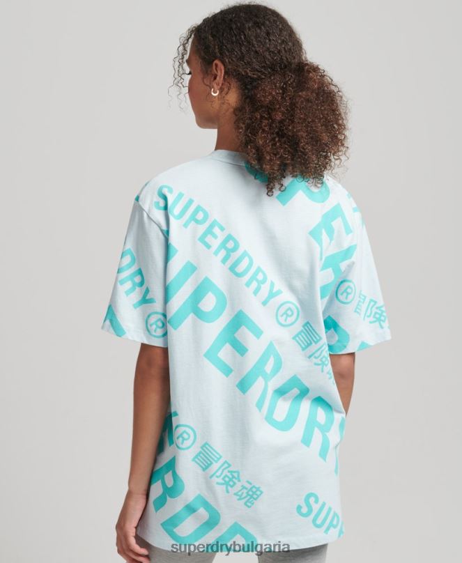 Superdry облекло N00H2835 зелено Жени код основно лого върху цялата тениска с принт