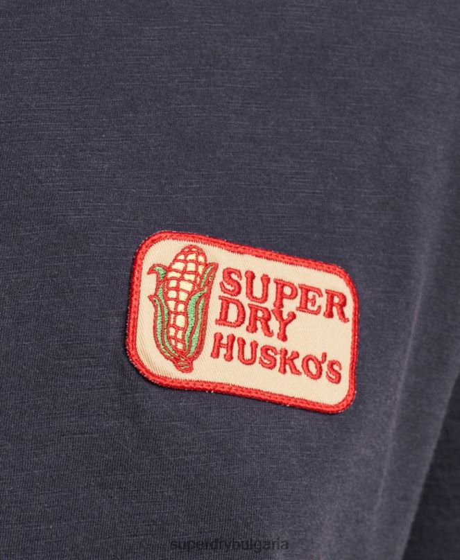 Superdry облекло N00H2836 военноморски флот Жени Свободна тениска с лого на 90-те