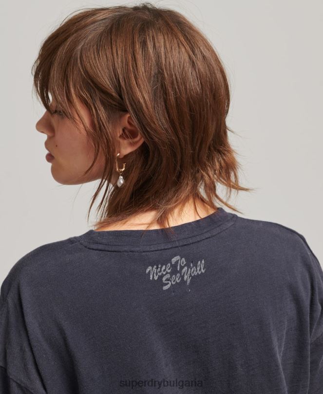Superdry облекло N00H2836 военноморски флот Жени Свободна тениска с лого на 90-те