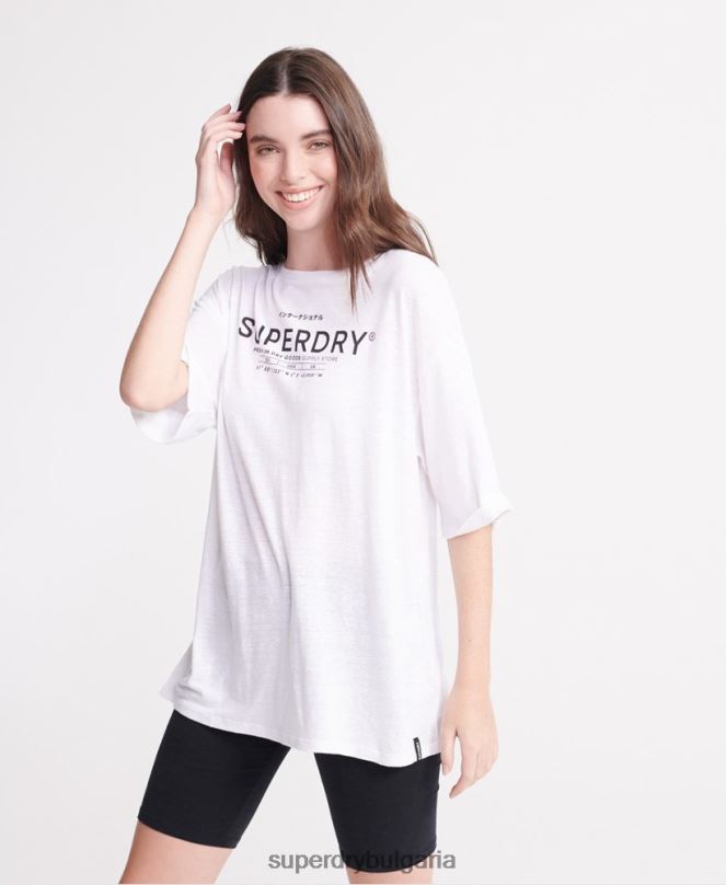 Superdry облекло N00H2839 бяло Жени пустинна ленена тениска