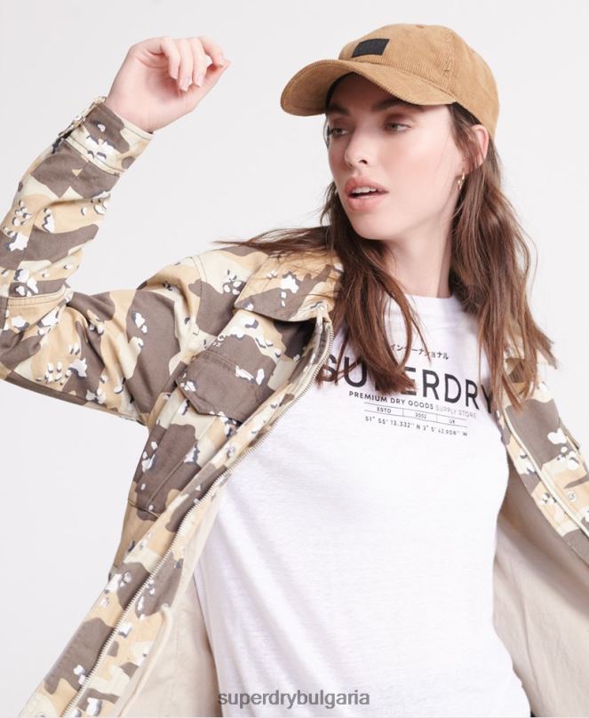 Superdry облекло N00H2839 бяло Жени пустинна ленена тениска