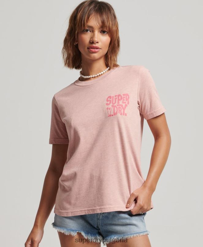 Superdry облекло N00H2840 розово Жени ретро тениска със стикери за пътуване