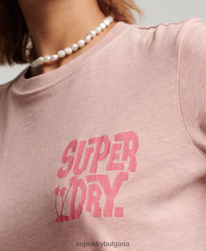 Superdry облекло N00H2840 розово Жени ретро тениска със стикери за пътуване