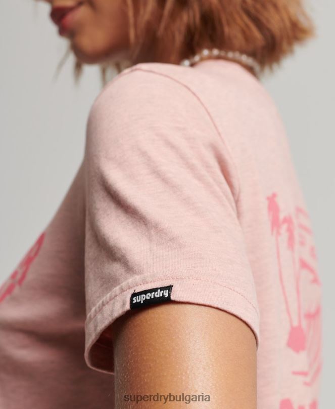 Superdry облекло N00H2840 розово Жени ретро тениска със стикери за пътуване