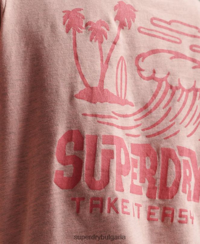 Superdry облекло N00H2840 розово Жени ретро тениска със стикери за пътуване