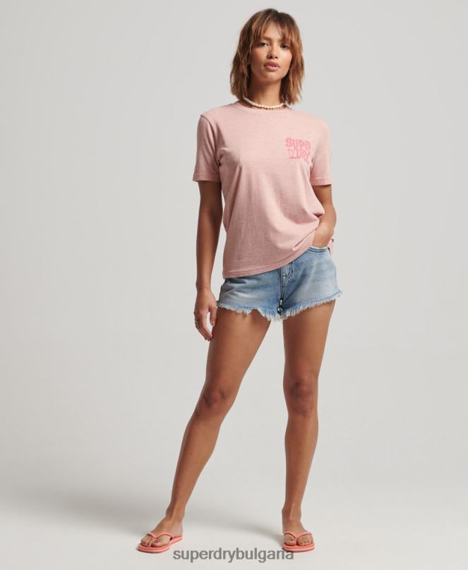 Superdry облекло N00H2840 розово Жени ретро тениска със стикери за пътуване